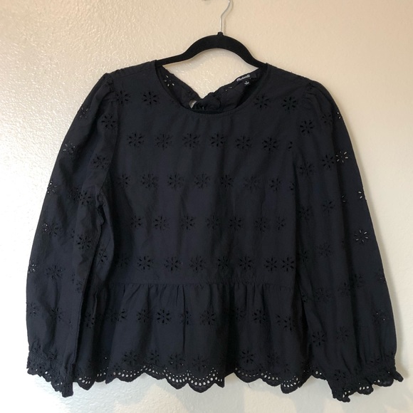 Madewell Tops - Black Madewell Eyelet Keyhole Peplum Top Large